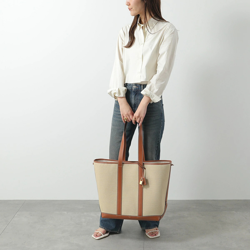 Celine Cabas Marin Tote Bag Canvas Leather Tan
